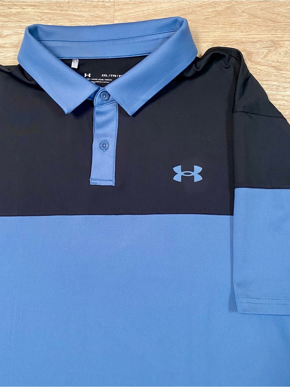 Under Armour Polo Mens 2XL Postal Blue Black Short Sleeve Performance Golf Shirt
